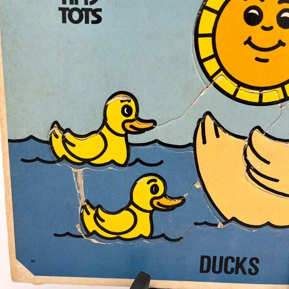 Vintage Jaymar Tiny Tots Ducks Wooden Inlay Puzzle 6 Piece Mary Warren Assoc